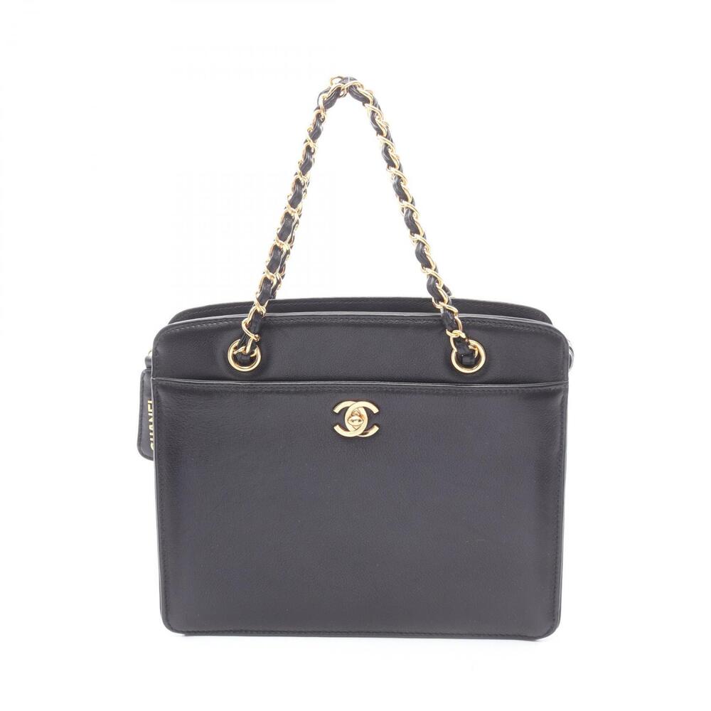 Chanel Coco Mark Handbag Leather Black